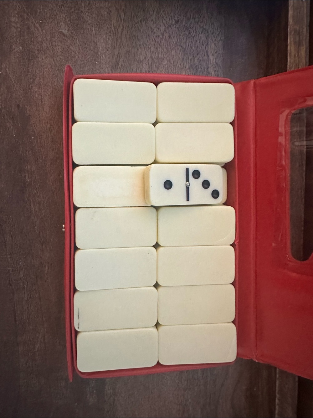 Vintage Double Six Marblized White Dominoes in Case with org/instructions